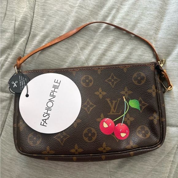 Louis Vuitton Brown Monogram Wristlet with Red Cherry Accent - Picture 2 of 7